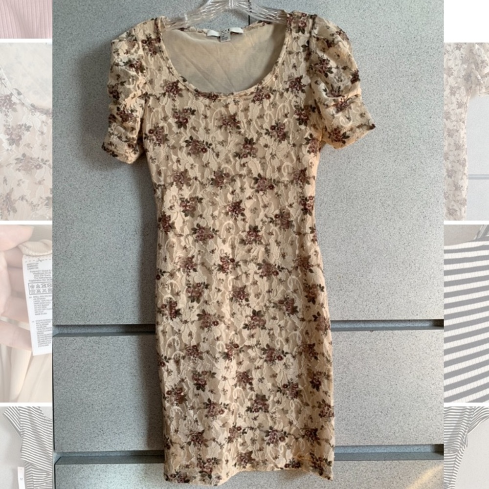 Beige Lace bodycon mini dress